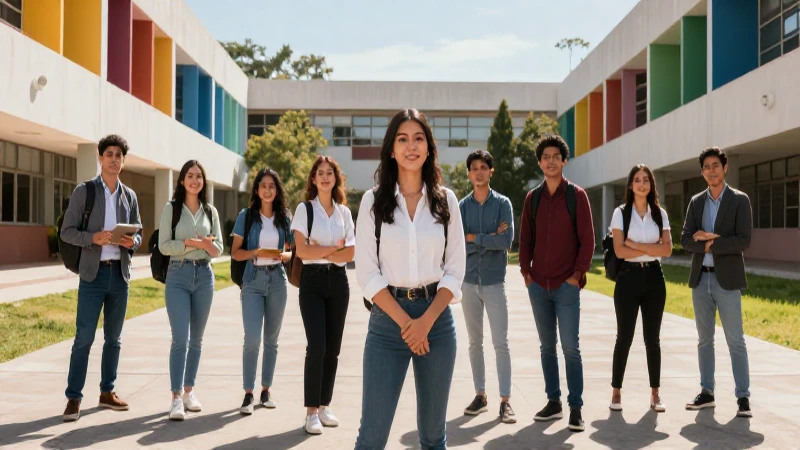 Estudiantes mexicanos ambiciosos en campus universitario