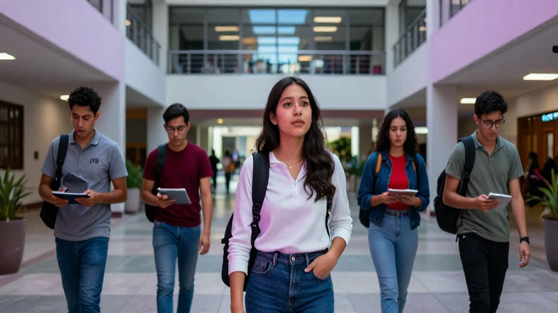 Estudiante mexicano en campus moderno