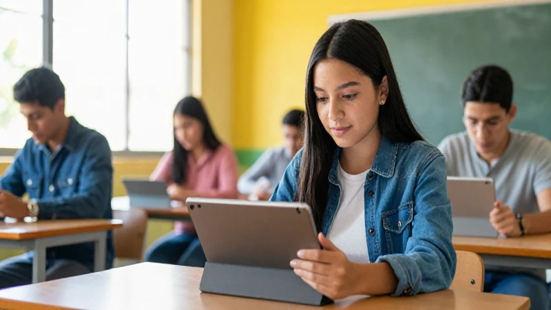 Estudiante mexicano estudia en clase moderna