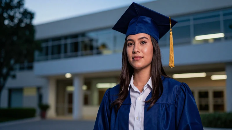 Joven mexicana con futuro en campus moderno