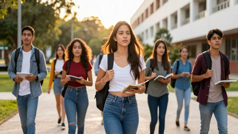 Estudiantes mexicanos vibrantes en campus moderno