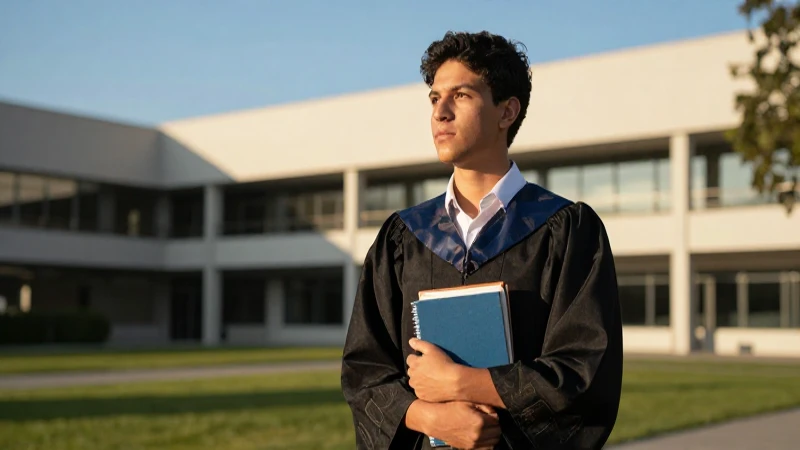 Estudiante universitario en campus al atardecer