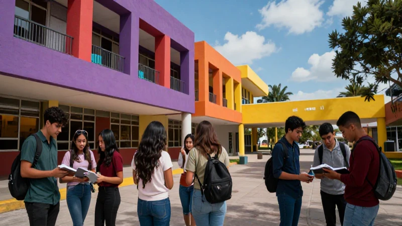Estudiantes universitarios en campus mexicano vibrante