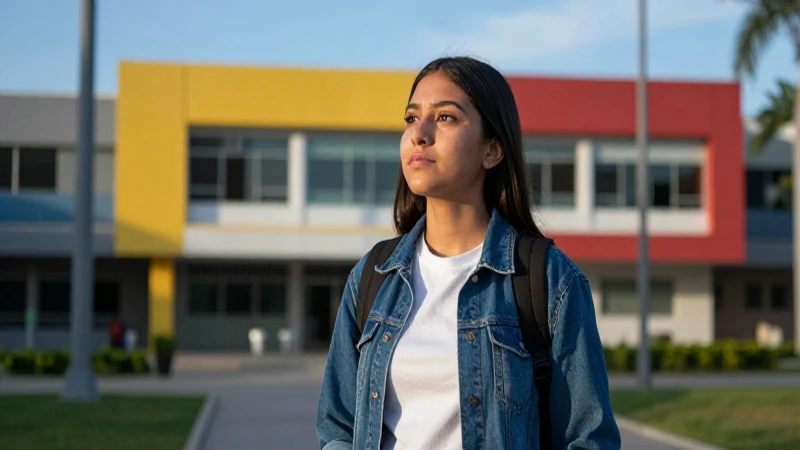 Estudiante universitario moderno en campus vibrante