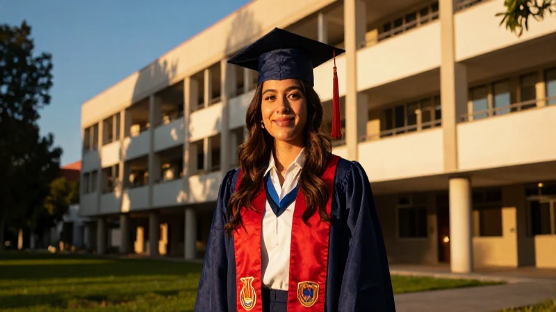 Joven mexicano en campus universitario con luz dorada