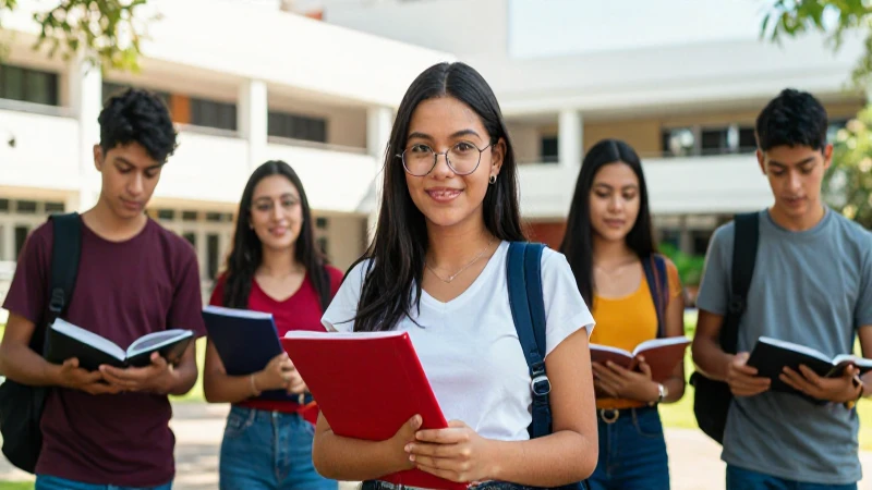 Estudiantes mexicanos modernos en campus vibrante