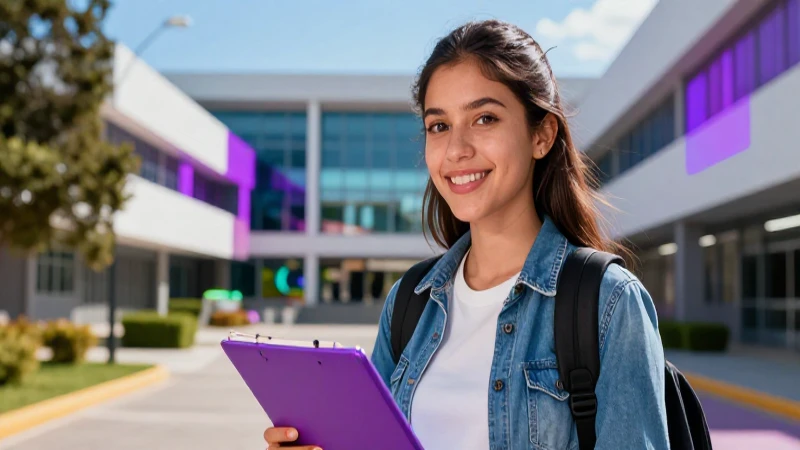 Estudiante mexicano en campus universitario moderno y detallado