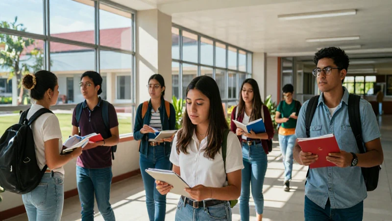 Estudiantes mexicanos brillando en campus moderno