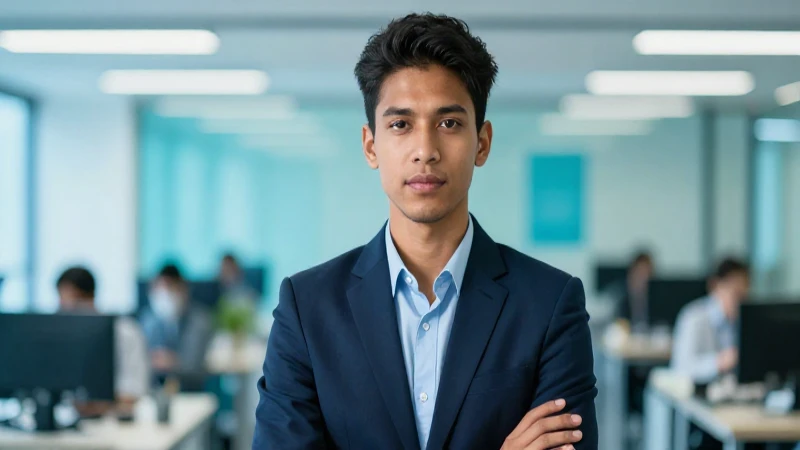 Joven profesional elegante en oficina moderna