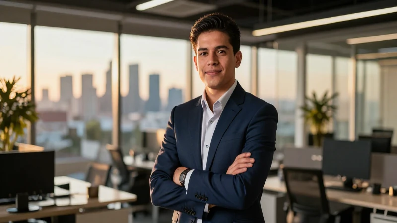 Joven profesional mexicano en oficina moderna