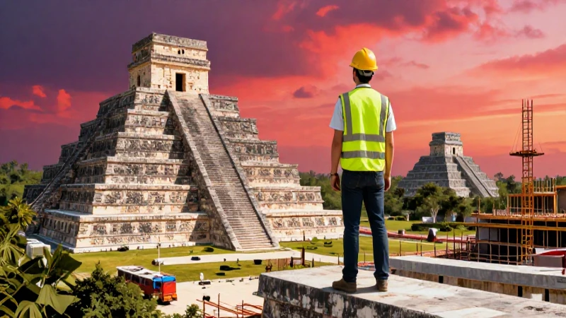 Ingeniero profesional en obra con paisaje maya