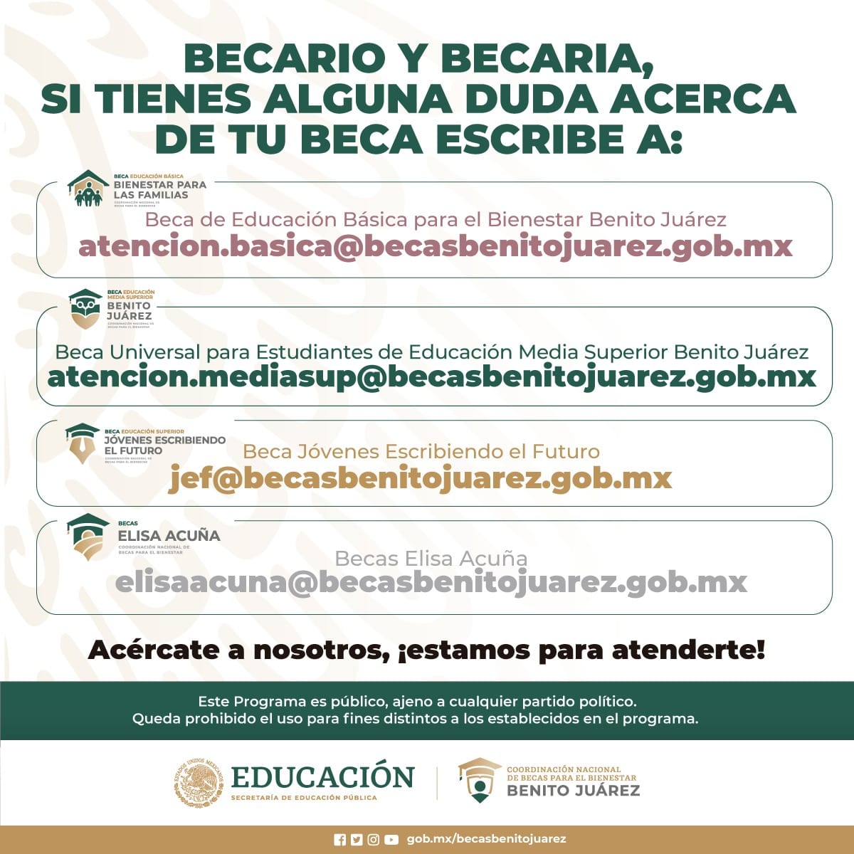 Oficinas de becas Benito Juárez en el Estado de México