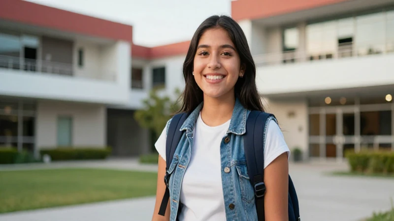 Estudiante sonriente en campus moderno