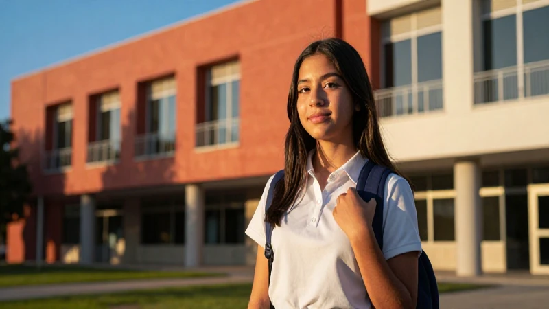Estudiante mexicano en campus con luz dorada