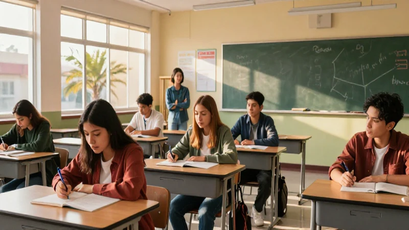 Estudiante mexicano en aula con luz dorada