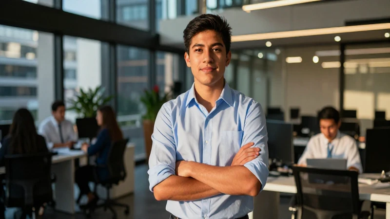 Joven mexicano en oficina moderna en CDMX