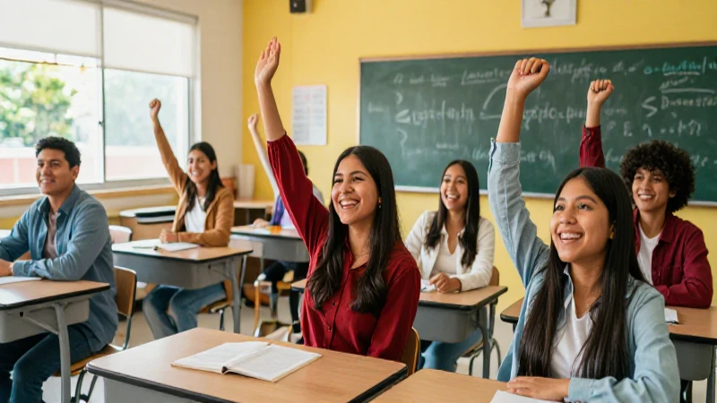 Éxito académico vibrante en aula moderna mexicana