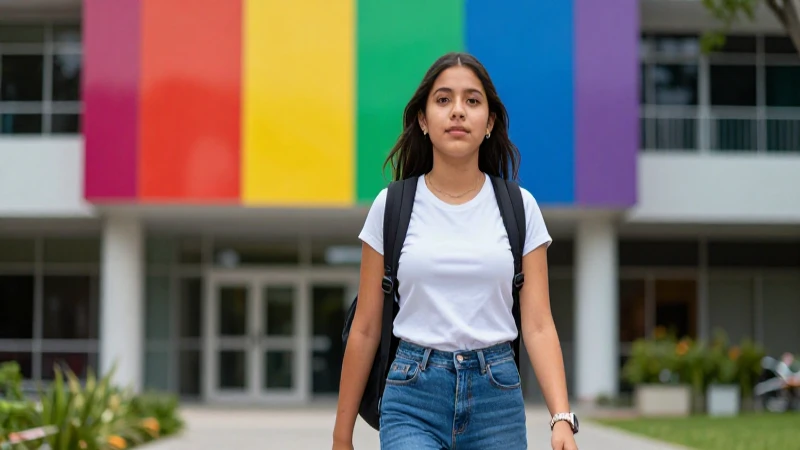 Estudiante mexicano en universidad, retrato vibrante