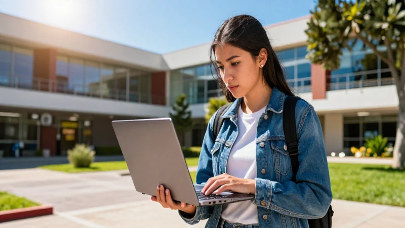 Estudiante mexicano en campus vibrante y moderno