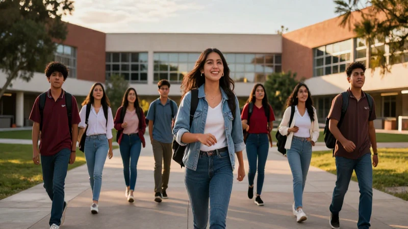 Estudiantes mexicanos vibrantes en campus moderno