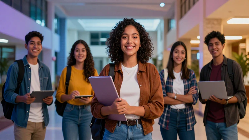 Estudiantes ambiciosos en campus universitario moderno