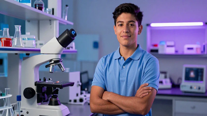 Joven estudiante mexicano en laboratorio moderno
