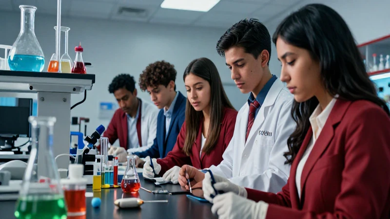 Estudiantes mexicanos en laboratorio científico colaborando
