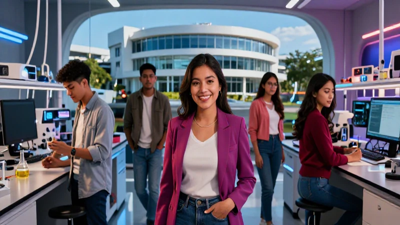 Estudiantes mexicanos en laboratorio de ingeniería futurista