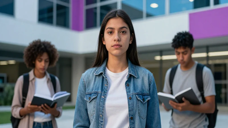 Joven estudiante mexicano con determinación en la universidad