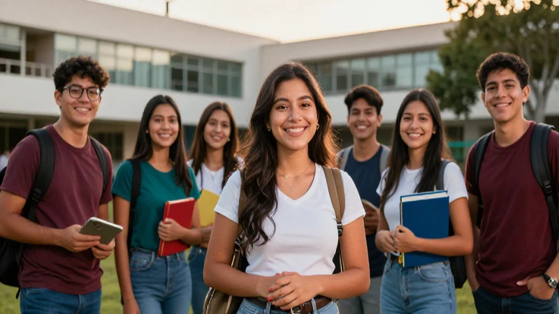 Estudiantes mexicanos felices en campus universitario