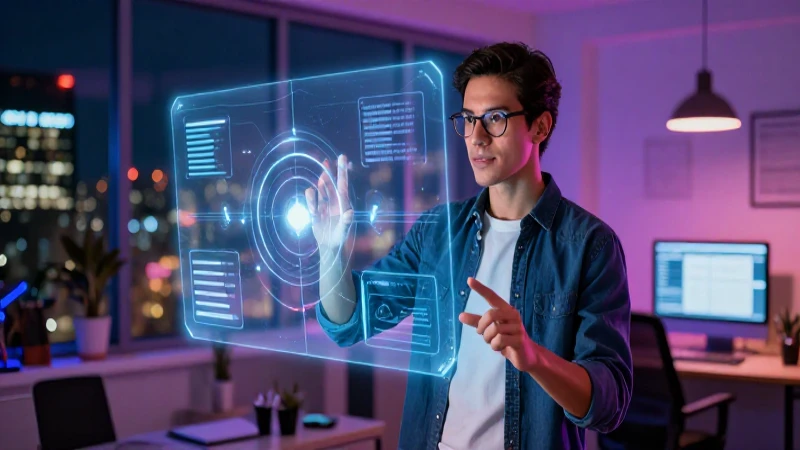 Emprendedor mexicano holográfico con estrategia empresarial