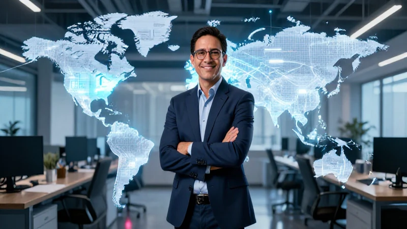 Empresario global en oficina moderna