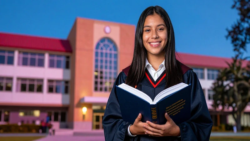 Estudiante mexicano sonriente con libro en campus vibrante