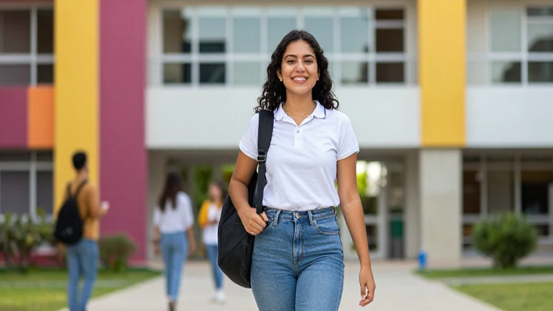 Joven mexicana universitaria camina hacia el futuro