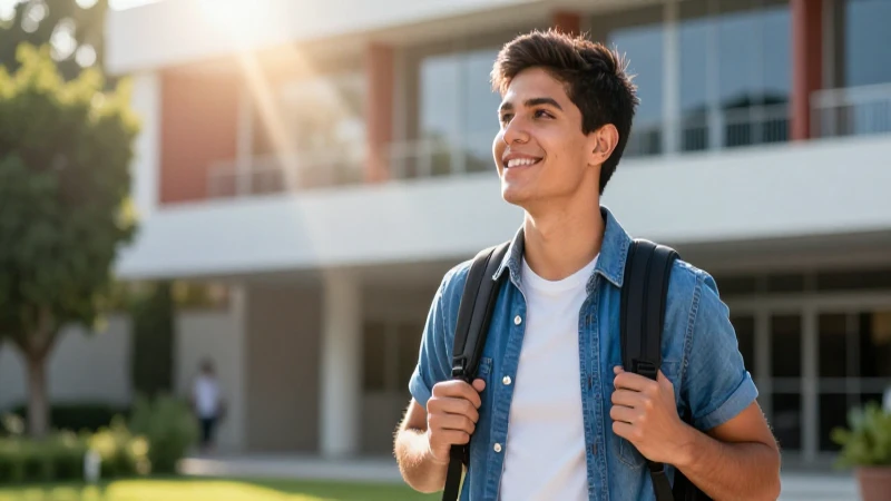 Joven mexicana optimista en el campus moderno