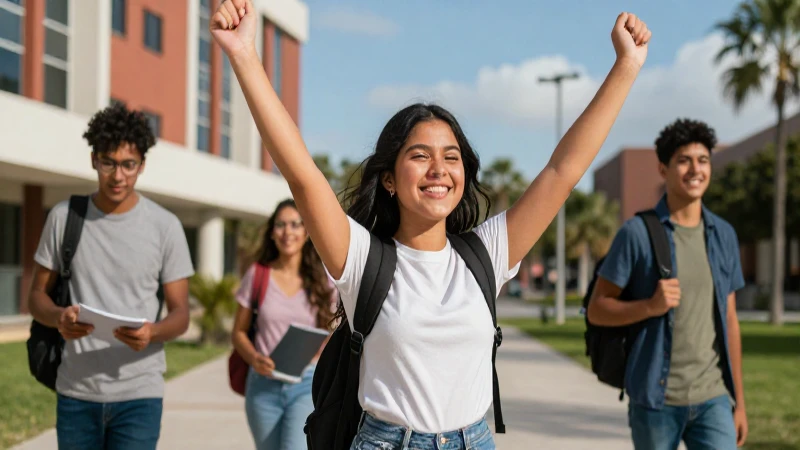 Estudiante mexicano exitoso en campus moderno