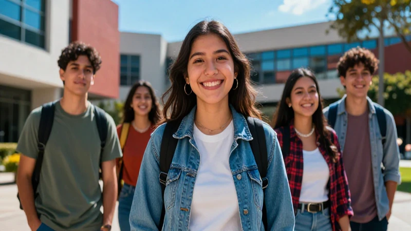 Estudiante mexicano sonríe en campus moderno y dinámico