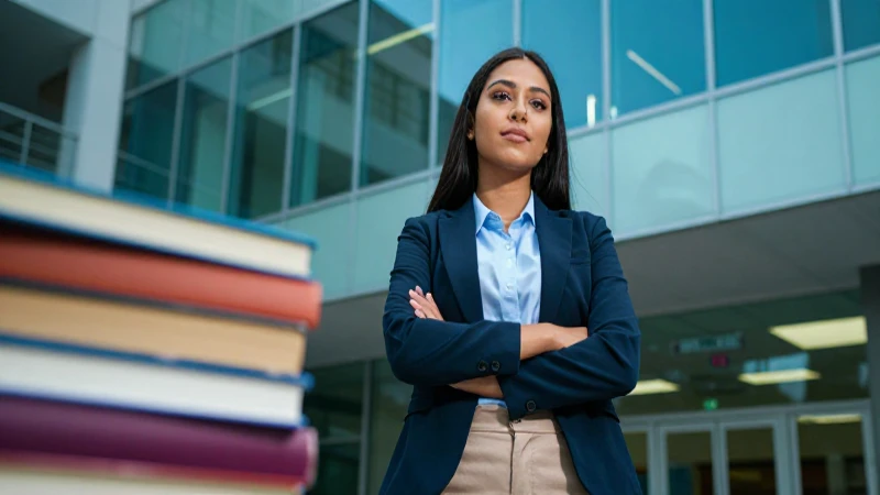Estudiante mexicano profesional en campus moderno