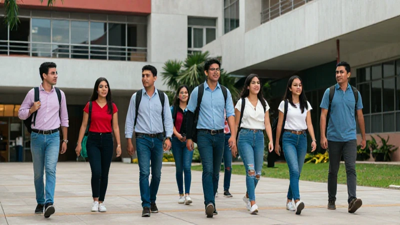 Jóvenes mexicanos exitosos en campus moderno y vibrante