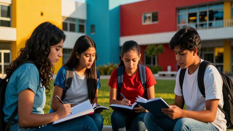 Estudiantes universitarios mexicanos en un campus vibrante