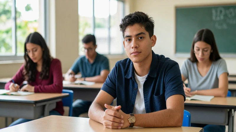 Estudiante mexicano universitario en una clase moderna