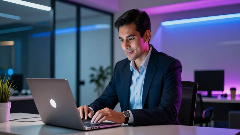 Emprendedor mexicano con éxito en oficina moderna