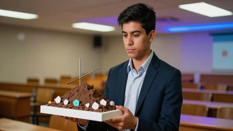 Estudiante mexicano con modelo de suelo