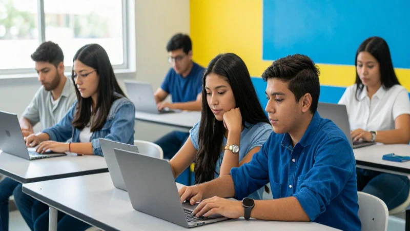 Aula mexicana moderna con tecnología vibrante