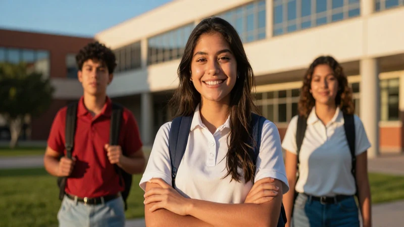 Estudiante mexicano sonriente en campus moderno