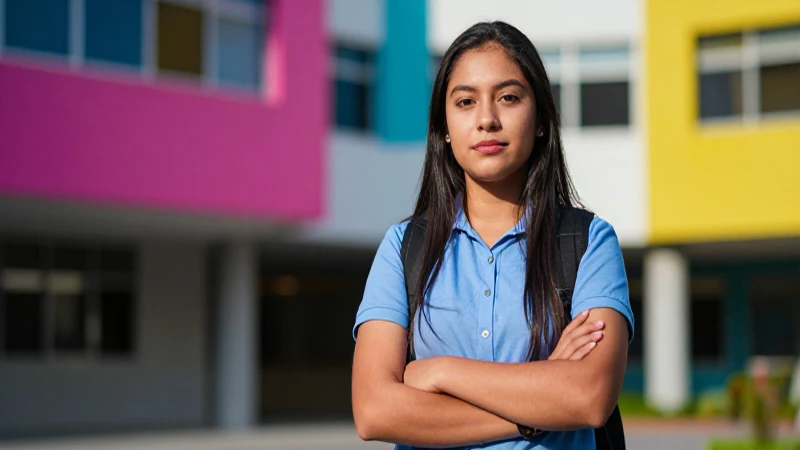 Estudiante mexicano confidente en campus moderno