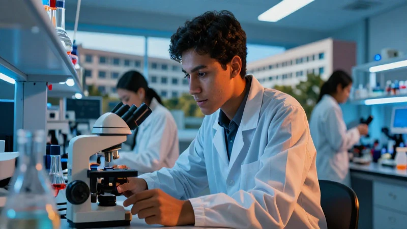 Estudiante mexicano de ingeniería en laboratorio moderno