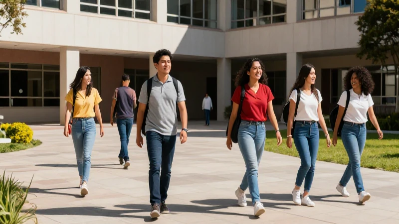 Estudiante mexicano exitoso en campus moderno