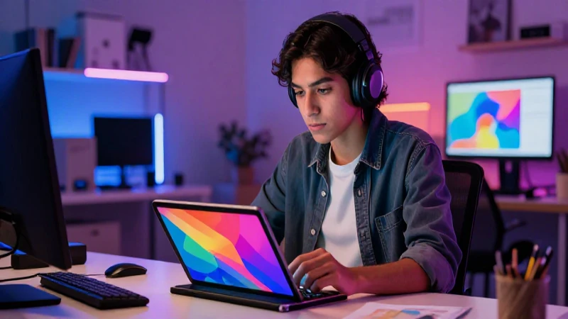 Estudiante de diseño mexicano digital en estudio profesional