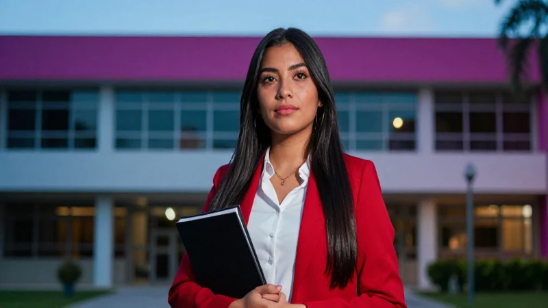 Estudiante mexicana académica en campus moderno